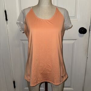 Cross Court Women`s Bellini Short Cap Sleeve Tennis Top Peach Size M 50+ UPF